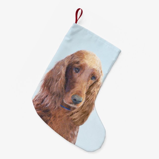 Irish Setter Painting - Cute Original Dog Art Small Christmas Stocking (Front (Hanging))