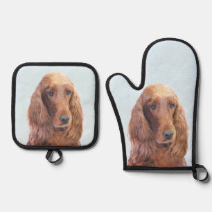 Irish Setter Painting Red Cute Original Dog Art Oven Mitt & Pot Holder Set