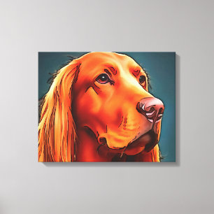 Irish Setter Pet Portrait Black Outline Art Canvas Print