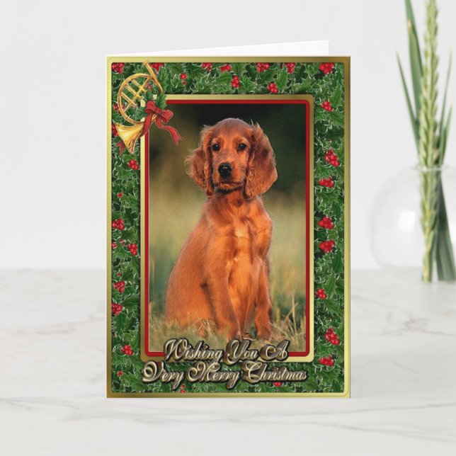 Irish Setter Puppy Dog Blank Christmas Card (Front)