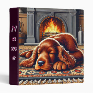 Irish Setter Puppy Sleeping by a Warm Fireplace Binder