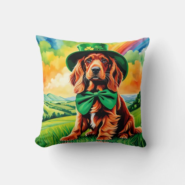 Irish Setter Puppy -St Patricks day Throw Pillow (Front)