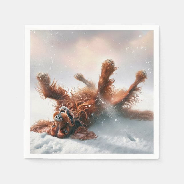 Irish Setter Rolling In Snow Napkin (Front)