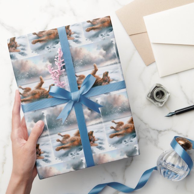 Irish Setter Rolling In Snow Wrapping Paper (Gifting)