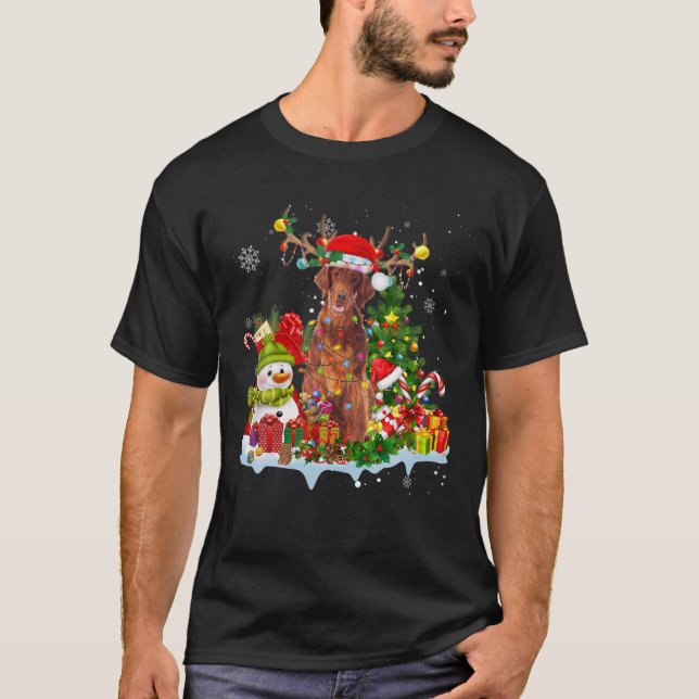 Irish Setter Santa Hat Reindeer Christmas Lights P T-Shirt (Front)