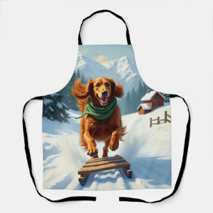 Irish Setter Sledding Adventure Christmas Painting Apron