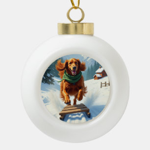 Irish Setter Sledding Adventure Christmas Painting Ceramic Ball Christmas Ornament