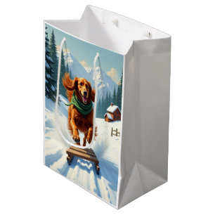 Irish Setter Sledding Adventure Christmas Painting Medium Gift Bag