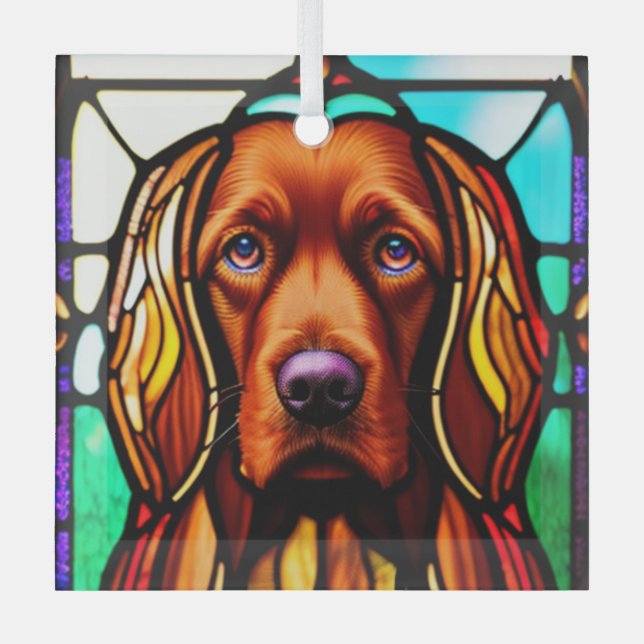 Irish Setter "Stained Glass"  Glass Ornament (Front)