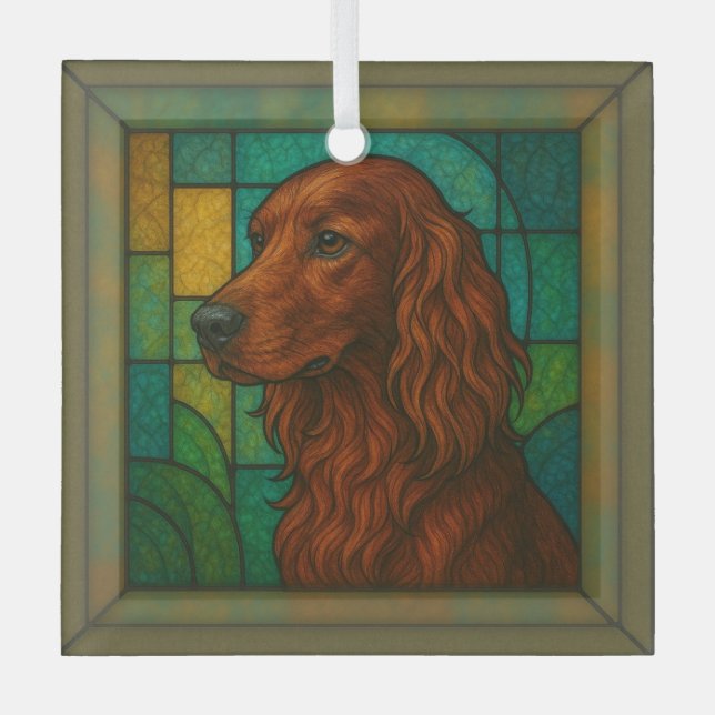 Irish Setter "Stained Glass"  Glass Ornament (Front)