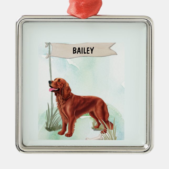 Irish Setter Watercolor Personalized Dog Metal Ornament (Front)
