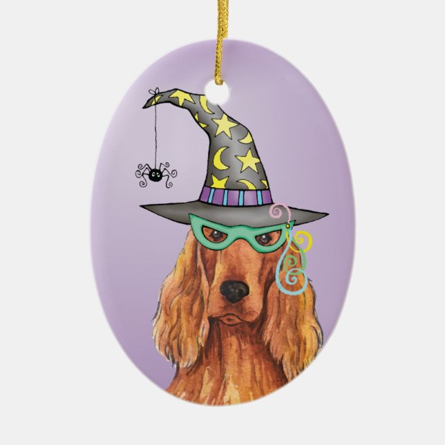 Irish Setter Witch Ceramic Ornament (Front)