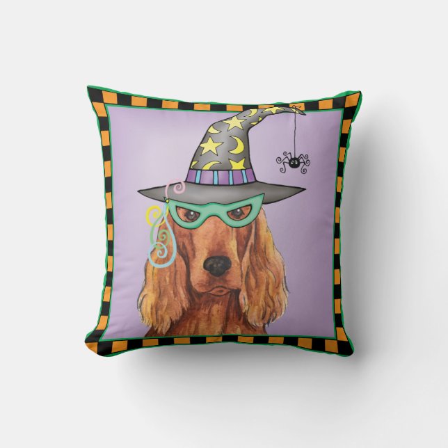 Irish Setter Witch Throw Pillow (Front)