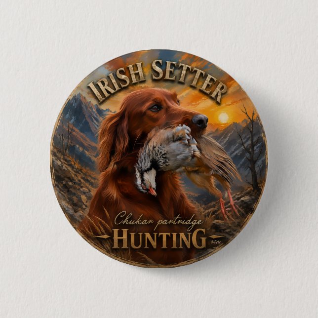 Irish Setter with Chukar Partridge ,Art  2 Inch Round Button (Front)
