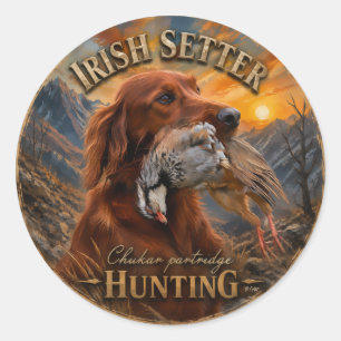 Irish Setter with Chukar Partridge ,Art  Classic Round Sticker