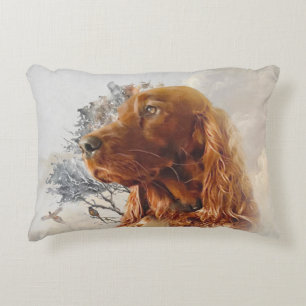 Irish setter with pheasant  accent pillow