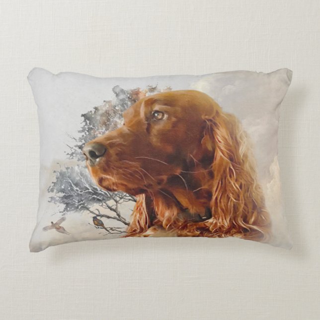 Irish setter with pheasant  accent pillow (Front)