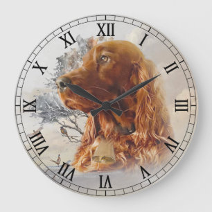 Irish setter with pheasant  large clock