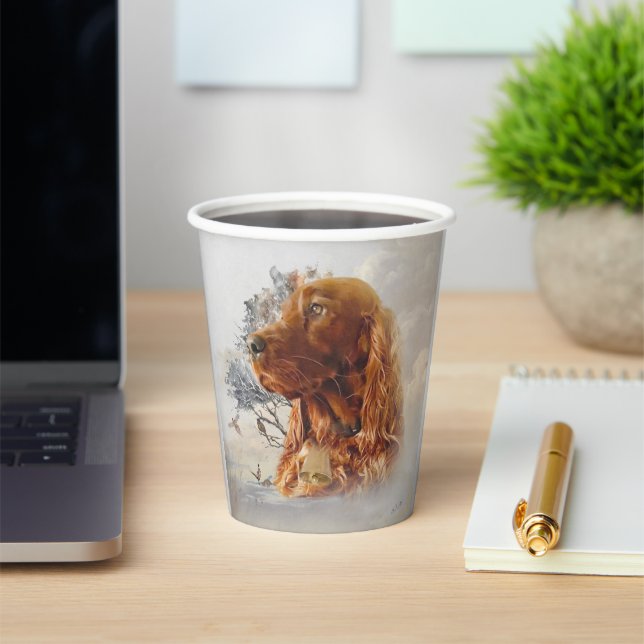 Irish setter with pheasant  paper cups (Insitu)