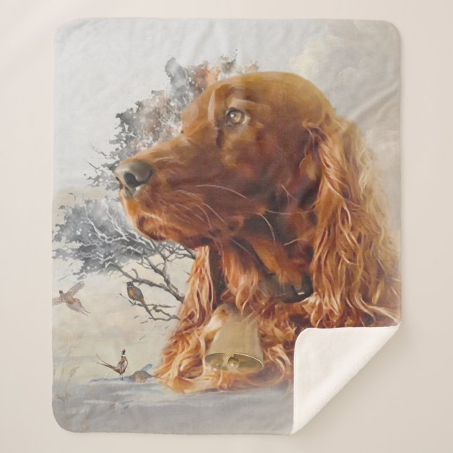 Irish setter with pheasant  sherpa blanket (Front)