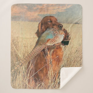 Irish Setter with pheasant     Sherpa Blanket