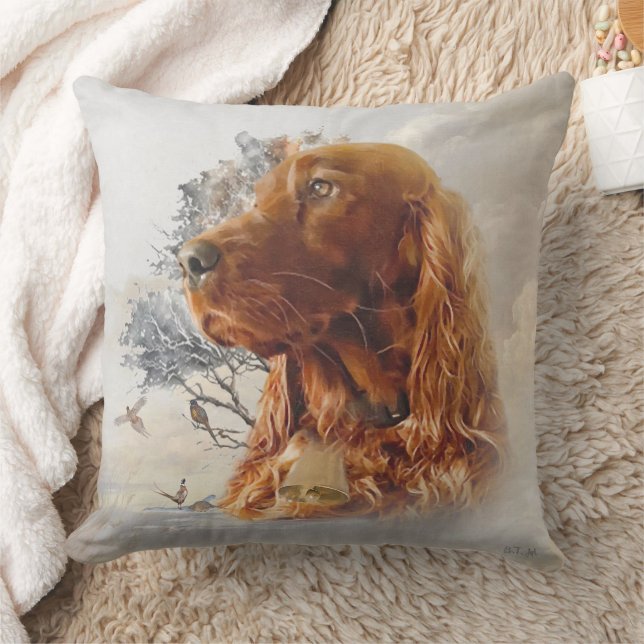 Irish setter with pheasant  throw pillow (Blanket)