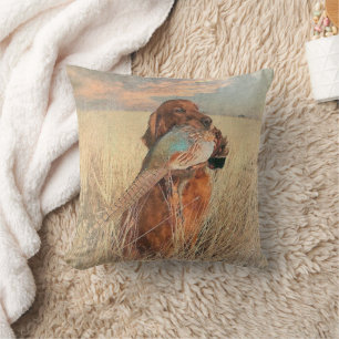 Irish Setter with pheasant Throw Pillow