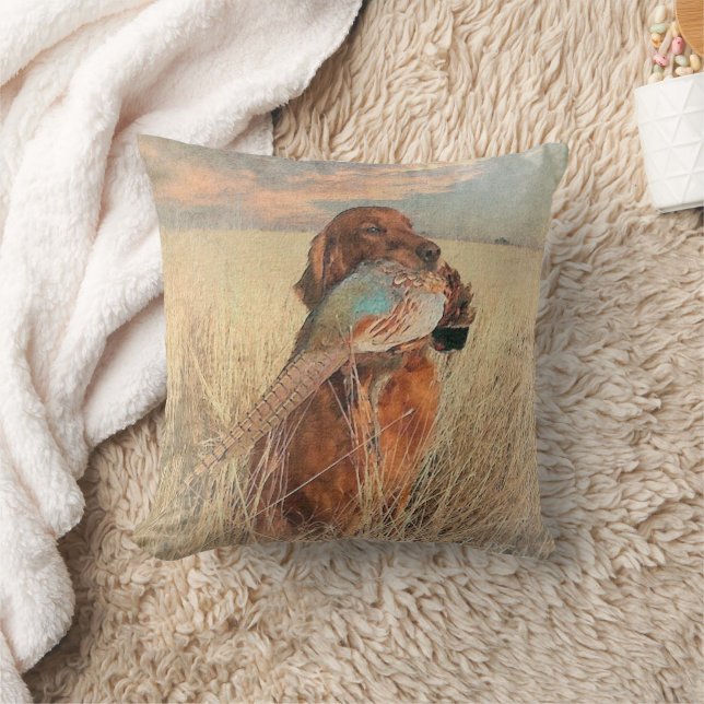 Irish Setter with pheasant      Throw Pillow (Blanket)