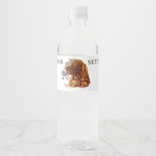 Irish setter with pheasant  water bottle label