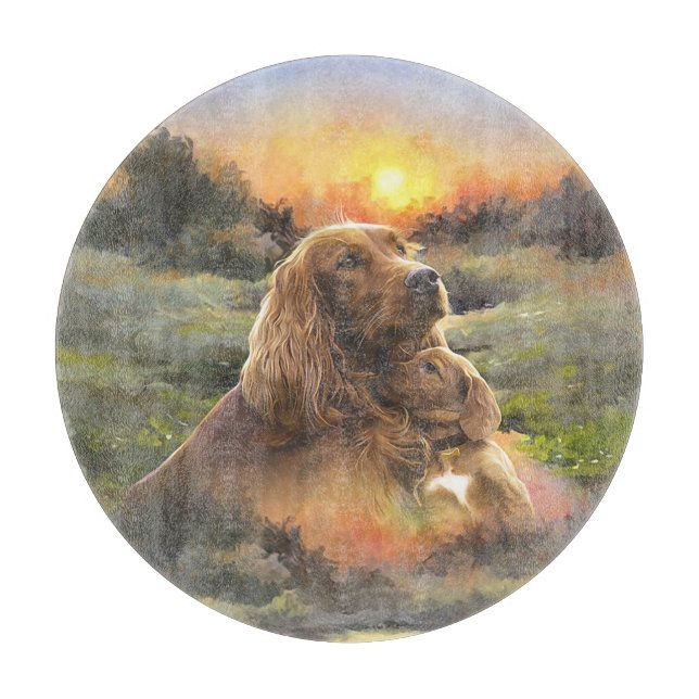 Irish setter with puppy cutting board (Front)