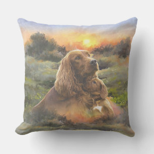 Irish setter with puppy outdoor pillow