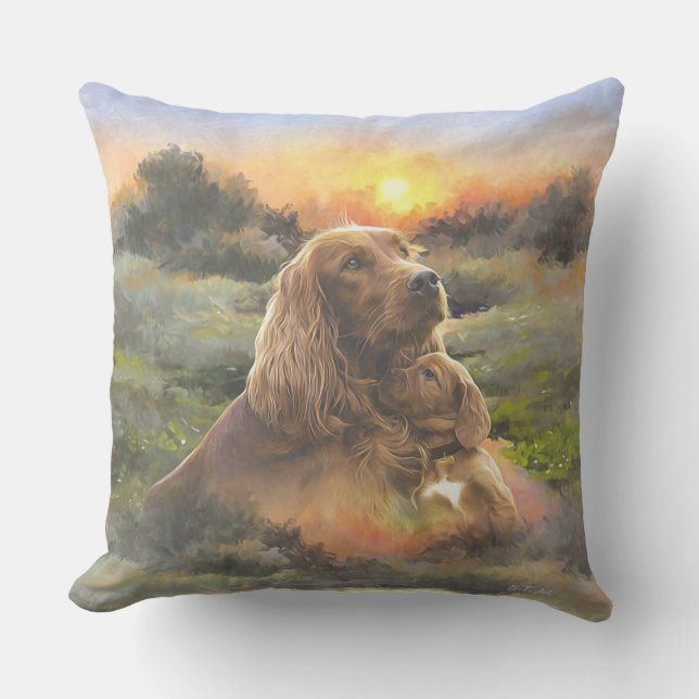 Irish setter with puppy outdoor pillow (Front)