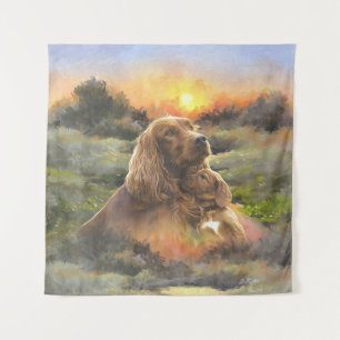 Irish setter with puppy tapestry