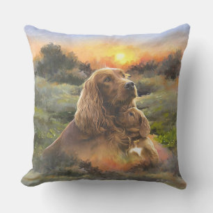 Irish setter with puppy throw pillow
