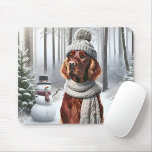 Irish Setter With Snowman Mouse Pad