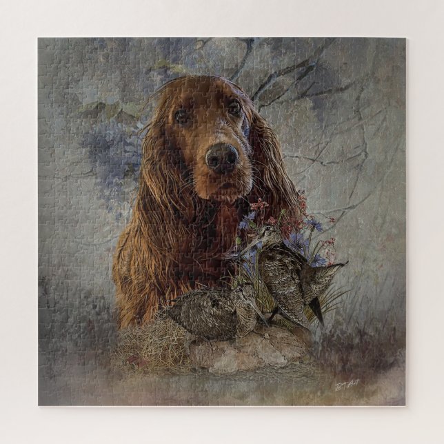 Irish setter with woodcock      jigsaw puzzle (Vertical)