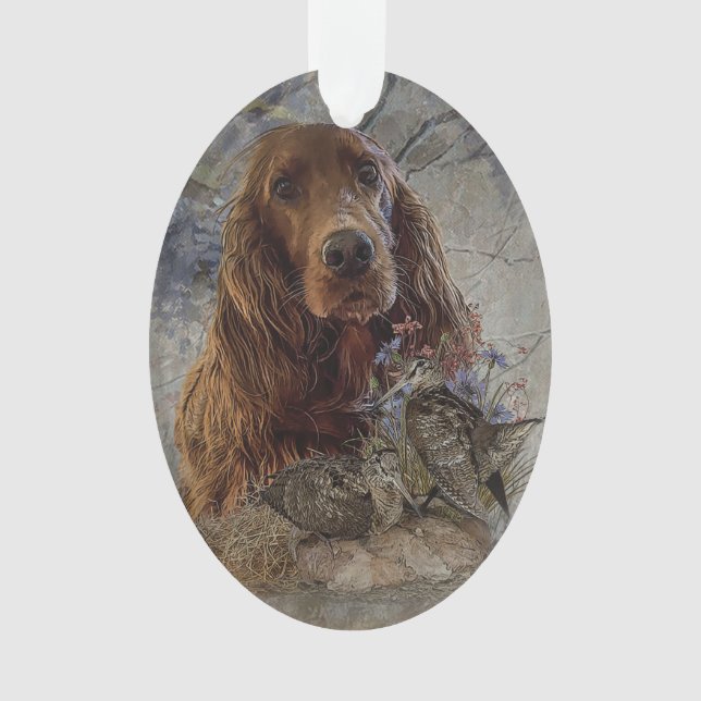 Irish setter with woodcock         ornament (Front)