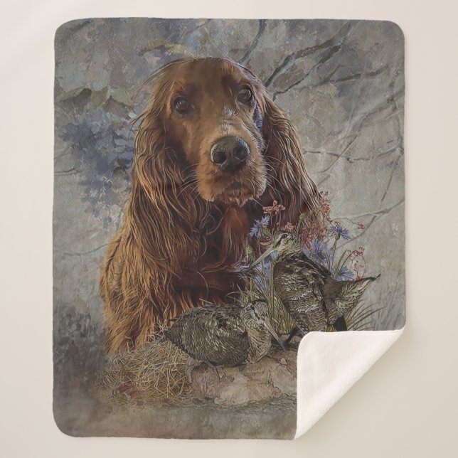 Irish setter with woodcock          sherpa blanket (Front)