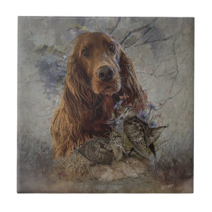 Irish setter with woodcock tile
