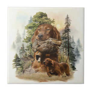 Irish Setter , Woodcock hunting, Art Tile
