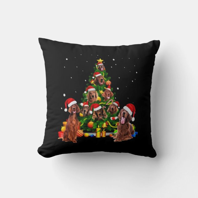 Irish Setters Christmas Tree Throw Pillow (Front)