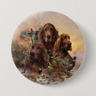  Irish Setters with Pheasants - Passion Hunt 3 Inch Round Button