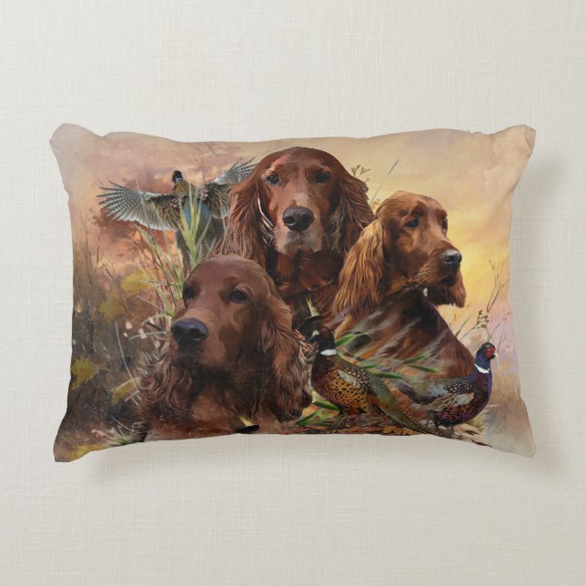  Irish Setters with Pheasants - Passion Hunt Accent Pillow (Front)