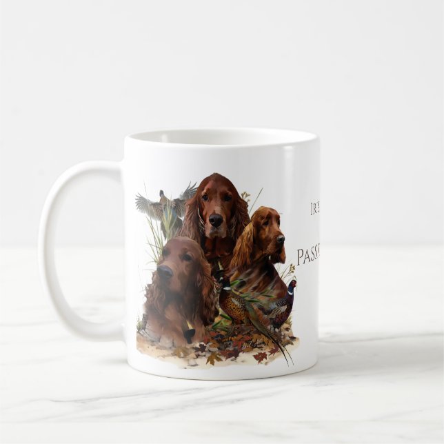  Irish Setters with Pheasants - Passion Hunt Coffee Mug (Left)