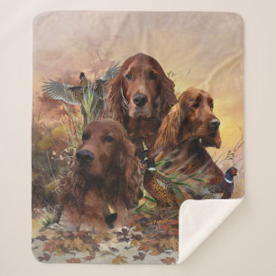  Irish Setters with Pheasants - Passion Hunt Sherpa Blanket