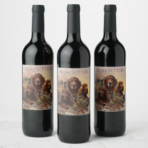  Irish Setters with Pheasants - Passion Hunt Wine Label