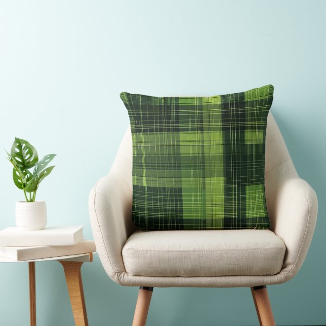 IRISH SHADES OF GREEN PLAID PATTERNS THROW PILLOW (Chair)