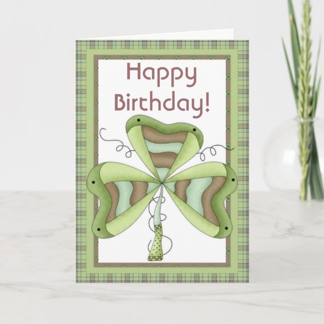 Irish Shamrock 1 Happy March Birthday Card (Front)