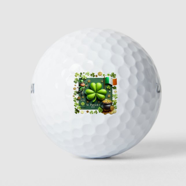 Irish Shamrock and Flag St. Patrick's Day Golf Balls (Front)