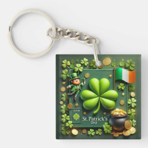 Irish Shamrock and Flag St. Patrick's Day Keychain